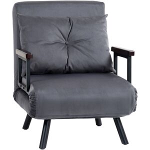 MHSTAR UK LTD HOMCOM Single Chair Bed, Click Clack Convertible Bed Settee, Modern Velvet Feel Fabric Chair Couch with 1 Tufted Cushion, Wood Armrests, for Living Ro