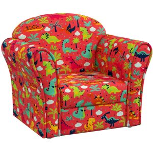 MHSTAR UK LTD AIYAPLAY Kids Sofa Chair, Toddler Armchair with Dinosaur Design, Wooden Frame, Upholstered Toddler Chair for Bedroom, Playroom, Kids Room, Red