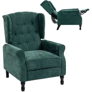 MHSTAR UK LTD HOMCOM Recliner Armchair, Vintage Reclining Chair with Nail Head Trim, Wingback Chair with Button Tufted Back and Footrest, for Living Room, Dark Gree