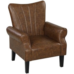 MHSTAR UK LTD HOMCOM Modern Upholstered Accent Chair, PU Leather Armchair with Rolled Arms and Wood Legs, Single Sofa Chair for Living Room Bedroom, Brown