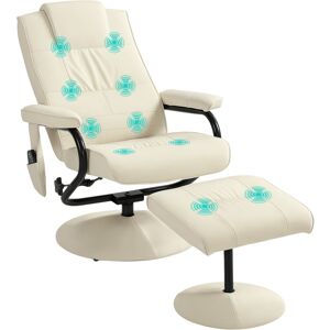 MHSTAR UK LTD HOMCOM Swivel Recliner Chair and Footstool, Faux Leather Massage Recliner Armchair with Remote Control and Round Wrapped Base, Cream White
