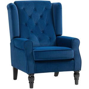 MHSTAR UK LTD HOMCOM Retro Accent Chair, Velvet Wingback Armchair with Wood Frame Button Tufted Design for Living Room Bedroom, Blue