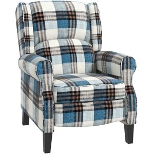 MHSTAR UK LTD HOMCOM Wingback Recliner Armchair Push Back Reclining Chair for Living Room Bedroom with Footrest Round Armrests and Rubber Wood Legs Blue