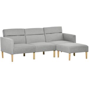 MHSTAR UK LTD HOMCOM Upholstered Sofa Bed Reversible Sectional Sofa Set Linen-Touch Sleeper Futon with Footstool, Light Grey