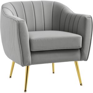 MHSTAR UK LTD HOMCOM Velvet Tub chair, Luxury Accent Chair with Golden Metal Leg, Comfy Upholstered Armchair with Thick Padded Seat for Living Room, Grey