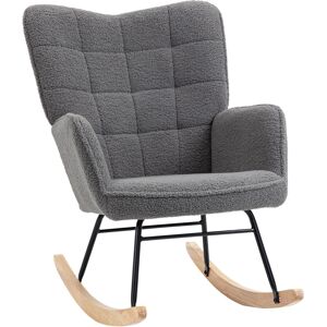 MHSTAR UK LTD HOMCOM Wingback Rocking Chair for Nursing, Berber Fleece Nursery Glider Rocker, Modern Armchair for Living Room, Dark Grey