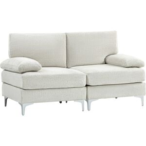 MHSTAR UK LTD HOMCOM 2 Seater Sofa, Modern Fabric Loveseat with Spring Cushion and Metal Legs, Small Couch for Living Room, Bedroom, Home Office, Reception, Cream W