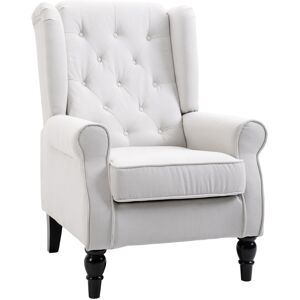 MHSTAR UK LTD HOMCOM Retro Accent Chair, Wingback Armchair with Wood Frame Button Tufted Design for Living Room Bedroom, Cream White