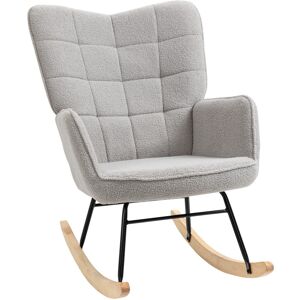 MHSTAR UK LTD HOMCOM Wingback Rocking Chair for Nursing, Berber Fleece Nursery Glider Rocker, Modern Armchair for Living Room, Light Grey