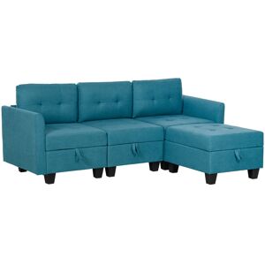 MHSTAR UK LTD HOMCOM Convertible Modular Sectional Sofa with Storage, Tufted 3 Seater Sofa Set, L Shaped Sofa Couch with Ottoman, Wood Frame for Living Room, Light