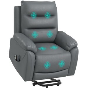 MHSTAR UK LTD HOMCOM Electric Riser and Recliner for Elderly, PU Leather Power Lift Recliner Chair for Living Room with Vibration Massage, Side Pockets, Grey