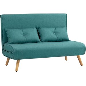 MHSTAR UK LTD HOMCOM 2 Seater Sofa Bed, Click Clack Convertible Bed Settee with Adjustable Backrest, Modern Linen Feel Fabric Recliner Sofa Couch with Pillows for L