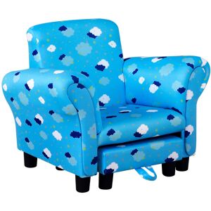 MHSTAR UK LTD HOMCOM Kids Children Armchair Mini Sofa Wood Frame w/ Footrest Anti-Slip Legs High Back Arms Bedroom Playroom Furniture Cute Cloud Star Blue