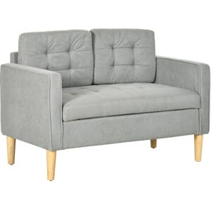 MHSTAR UK LTD HOMCOM Modern 2 Seater Sofa with Hidden Storage, 117cm Tufted Cotton Couch, Compact Loveseat Sofa with Wood Legs, Light Grey