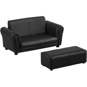 MHSTAR UK LTD HOMCOM 2 Seater Toddler Chair Kids Twin Sofa Childrens Double Seat Chair Furniture Armchair Boys Girls Couch w/ Footstool (Black)