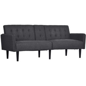 MHSTAR UK LTD HOMCOM Upholstered 3 Seater Sofa Bed, Linen-Feel Sleeper Futon Recliner with Storage and Cupholders, Grey