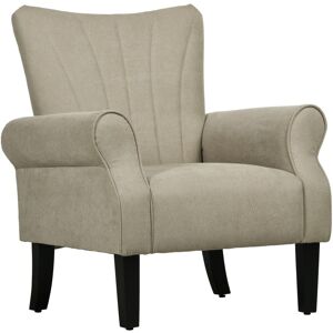 MHSTAR UK LTD HOMCOM Armchair, Upholstered Modern Accent Chair with High Back, Rolled Arms and Wood Legs, Soft Thick Padded Living Room Chair, Beige
