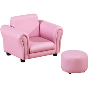 MHSTAR UK LTD HOMCOM Toddler Chair Single Seater Kids Sofa Set Children Couch Seating Game Chair Seat Armchair w/ Free Footstool (Pink)