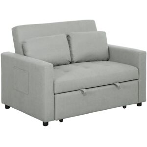 MHSTAR UK LTD HOMCOM 2 Seater Sofa Bed, Convertible Bed Settee, Modern Fabric Loveseat Sofa Couch with 2 Cushions, Side Pockets for Living Room, Guest Room, Light G