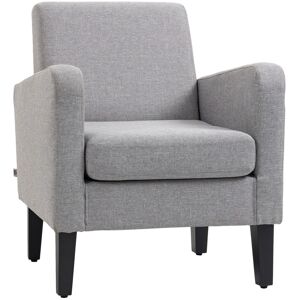 MHSTAR UK LTD HOMCOM Linen Modern-Curved Armchair Accent Seat w/ Thick Cushion Wood Legs Foot Pads Single Compact Home Furniture City Flats Light Grey