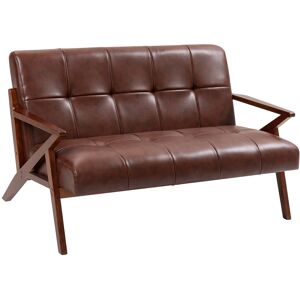 MHSTAR UK LTD HOMCOM Compact 2 Seater Sofa, Vintage Tufted Loveseat Sofa with Solid Wood Legs, PU Leather Small Couch Settee for Living Room, Bedroom, Home Office,