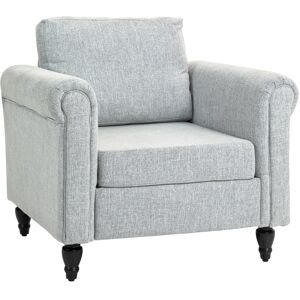 MHSTAR UK LTD HOMCOM Vintage Armchair, Upholstered Accent Chair with Back Pillow, Rolled Arms and Gourd-Shaped Rubber Wood Legs, Single Sofa for Living Room, Readin