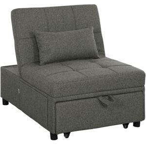 MHSTAR UK LTD HOMCOM Sleeper Chair Bed, 4-in-1 Convertible Bed Chair, Single Pull Out Bed, Chaise Lounge, Folding Footrest with Pockets, for Living Room, Bedroom, H