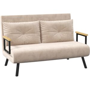 MHSTAR UK LTD HOMCOM 2 Seater Sofa Bed, Click Clack Convertible Bed Settee, Modern Velvet Feel Fabric Sofa Couch with 2 Tufted Cushions, Wood Armrests, for Living R