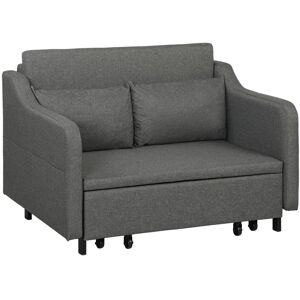 MHSTAR UK LTD HOMCOM Pull Out Sofa Bed, Fabric 2 Seater Sofa Couch with Pillows and Side Pockets, Convertible Sleeper for Living Room, Grey