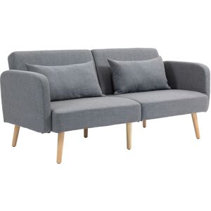 MHSTAR UK LTD HOMCOM 2 Seater Sofa Bed, Convertible Bed Settee, Modern Fabric Loveseat Sofa Couch with 2 Cushions for Living Room, Guest Room, Grey