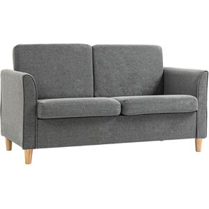 MHSTAR UK LTD HOMCOM 2 Seater Sofa Compact Loveseat Couch Living Room Furniture with Wood Legs Armrest Grey