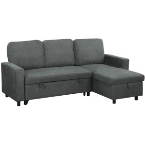 MHSTAR UK LTD HOMCOM Sofa Bed with Storage, Convertible L Shaped Corner Sofa, 3 Seater Pull Out Sofa Bed with Reversible Chaise, Side Pockets for Living Room, Bedro