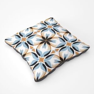 WRT Ltd White Brown And Blue Geometric Pattern Floor Cushion WRT Ltd White Brown And Blue Geometric Pattern Floor Cushion