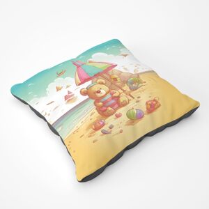 WRT Ltd Lucky Teddy Bear On A Beach Holiday Floor Cushion WRT Ltd Lucky Teddy Bear On A Beach Holiday Floor Cushion