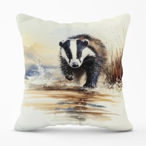 WRT Ltd Wading Badger Watercolour Outdoor Cushion - 45cm x 45cm WRT Ltd Wading Badger Watercolour Outdoor Cushion - 45cm x 45cm