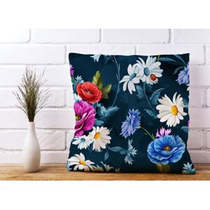 WRT Ltd Poppy Flowers With Chamomile Blue Cushions - 60cm x 60cm WRT Ltd Poppy Flowers With Chamomile Blue Cushions - 60cm x 60cm