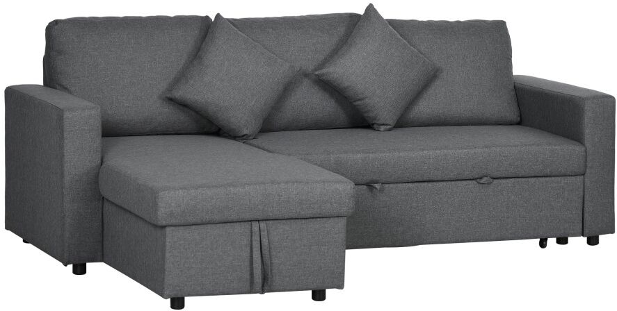 MHSTAR UK LTD HOMCOM Corner Sofa Bed with Storage, 3 Seater Pull Out Sofa Bed, Convertible L Shape Sofa Couch with Reversible Chaise Lounge for Living Room, Dark Gr