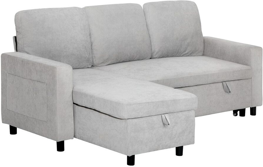 MHSTAR UK LTD HOMCOM Sofa Bed with Storage, Convertible L Shaped Corner Sofa, 3 Seater Pull Out Sofa Bed with Reversible Chaise, Side Pockets for Living Room, Bedro