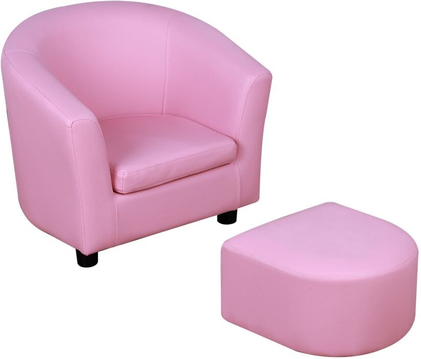 MHSTAR UK LTD HOMCOM Kids Toddler Sofa Children's Armchair Footstool Girls Playroom Chair with Thick Padding, Anti-skid Foot Pads, Wood Frame, Pink