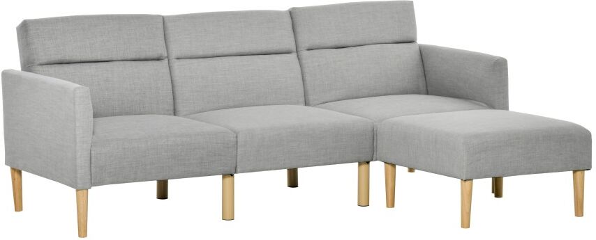 MHSTAR UK LTD HOMCOM Upholstered Sofa Bed Reversible Sectional Sofa Set Linen-Touch Sleeper Futon with Footstool, Light Grey