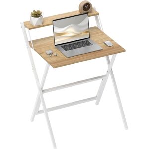 MHSTAR UK LTD HOMCOM Folding Desk with Monitor Shelf, 70 cm Foldable Computer Desk for Small Spaces, Space Saving Writing Table Workstation for Home Office, Study,