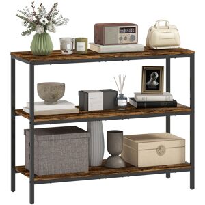 MHSTAR UK LTD HOMCOM 3-Tier Console Table with Storage Shelves, Industrial Entryway Table for Living Room, Hallway, Rustic Brown