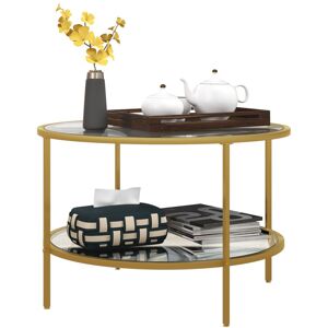 MHSTAR UK LTD HOMCOM Round Coffee Table with Storage, 2-Tier Tempered Glass Coffee Table with Steel Frame for Living Room, Gold Tone