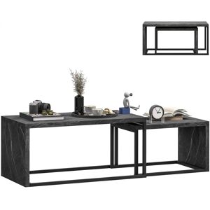 MHSTAR UK LTD HOMCOM Coffee Tables Set of 2, Industrial Nest of Tables with Metal Frame for Living Room Bedroom, Dark Grey Marble Effect