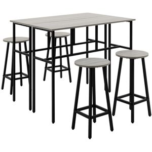 MHSTAR UK LTD HOMCOM 6-Piece Industrial Bar Table Set, 2 Kitchen Tables with 4 Stools, Grey
