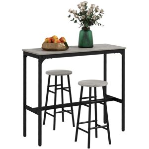 MHSTAR UK LTD HOMCOM 3 Piece Bar Table Set with 2 Stools, Industrial Bar Table and Stool Set, Dining Table and Chair Set for Small Space, Grey