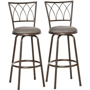 MHSTAR UK LTD HOMCOM Set of 2 Bar Chairs Swivel Armless Upholstered Metal Frame Barstools with Backrest & Footrest, Bronze