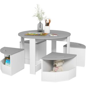 MHSTAR UK LTD AIYAPLAY Kids Table and Chairs Set, 5-Piece Childrens Table and Chair Set with Storage, Children Activity Table for Toddler 3-8 Years Old, Grey
