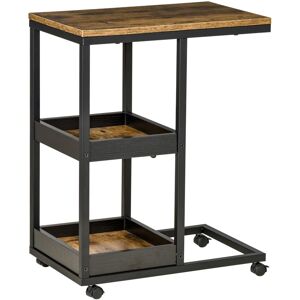 MHSTAR UK LTD HOMCOM C-Shaped Mobile Couch Bed Side Table w/ 3-tier Storage Shelf - Brown