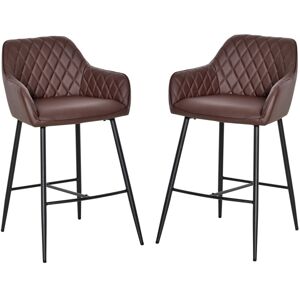 MHSTAR UK LTD HOMCOM Set Of 2 Retro PU Leather Bar Chairs Set Stylish w/ Footrest Metal Frame